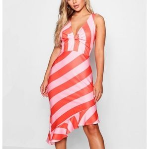 Asymmetric Frill Candy Stripe Midi Dress